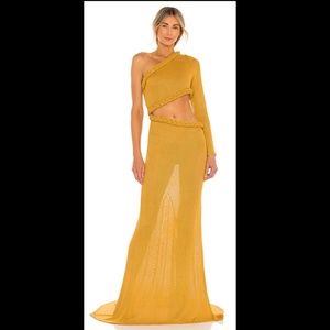 Bronx and Banco, Dalia One Shoulder Knit Dress, Mustard, XS